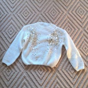 Hannah Banana creme sweater with gold sequin embellishment